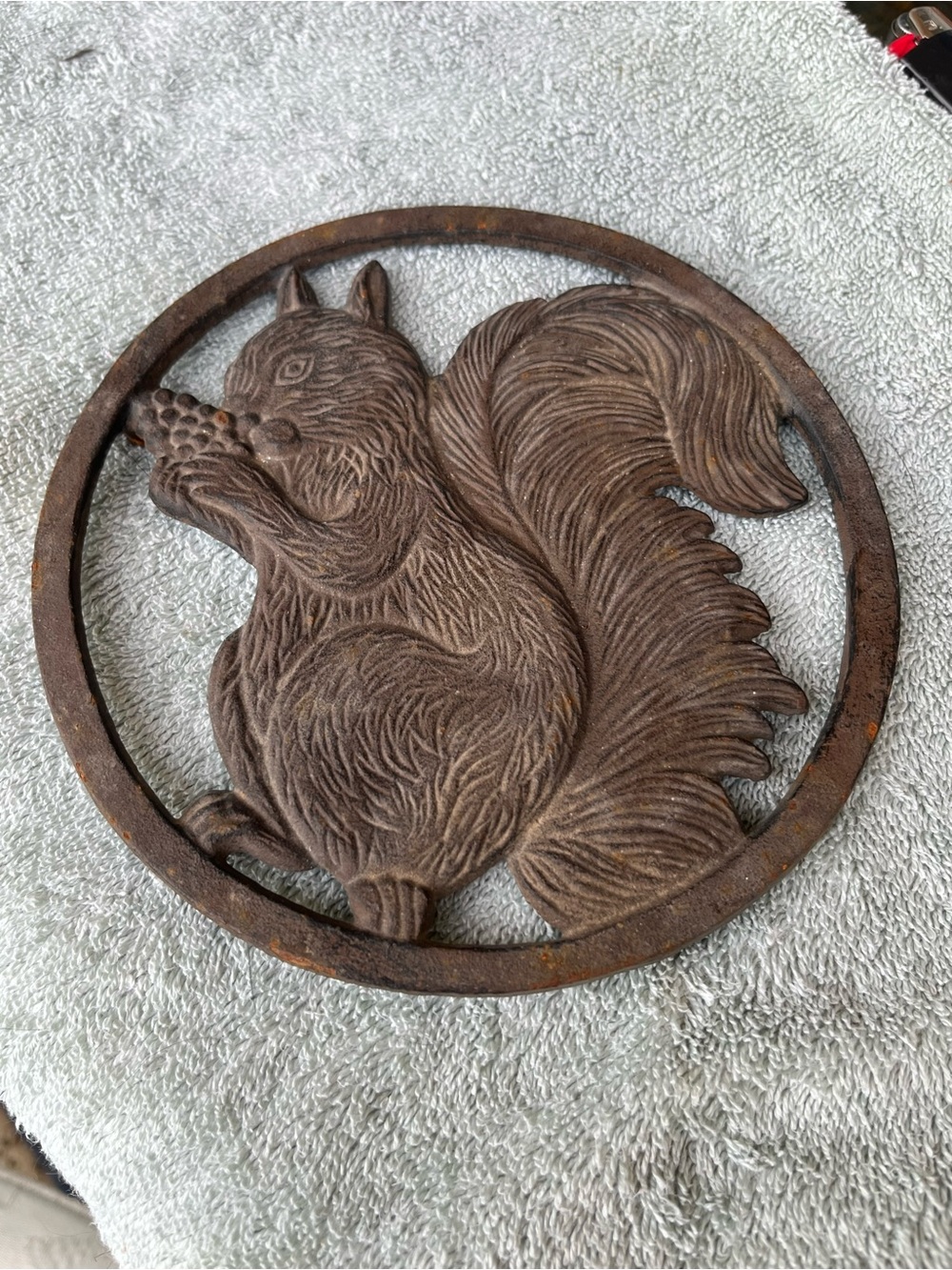 Rustic Brown Cast Iron Squirrel Wall Plaque Trivet- Home Wall Decor